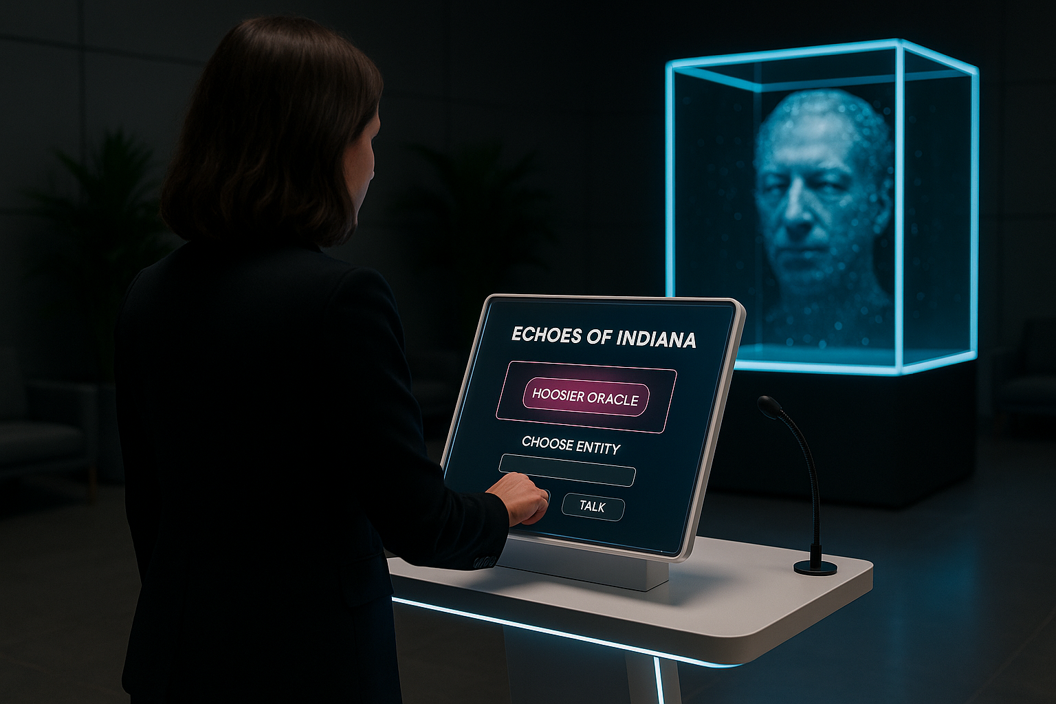 Visitor interacting with the Oracle Entity in the installation space
